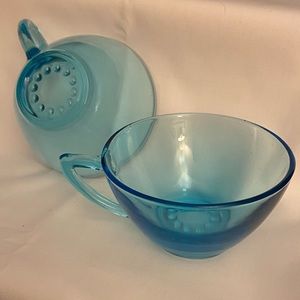 2 Vintage Hazelware Glass Capri Blue Teacups